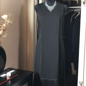 New, Harve Bernard V-necked Blk dress w fringe 10